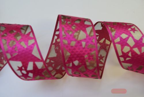 Bild von Band, 20m/ 32mm Sterne auf Organza, fuchsia