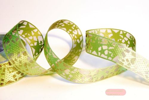 Bild von Band, 20m/ 32mm Sterne auf Organza, grün