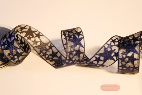 Bild von Band, 20m/ 32mm Sterne auf Organza, d'blau