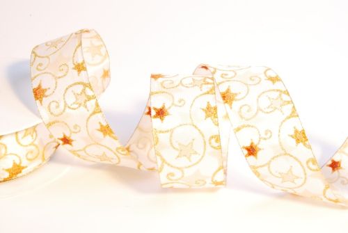 Bild von Band 20m/ 40mm, Sternenmotiv, elfenbein