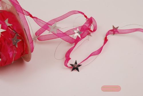 Bild von Girlande 10m/ 10mm, Organza- & Sternen, fuchsia