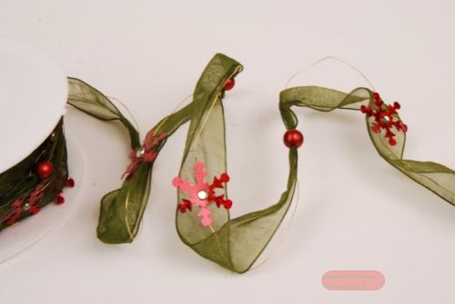 Bild von Girlande 10m/ 20mm, Perlen & Stern, grün/rot