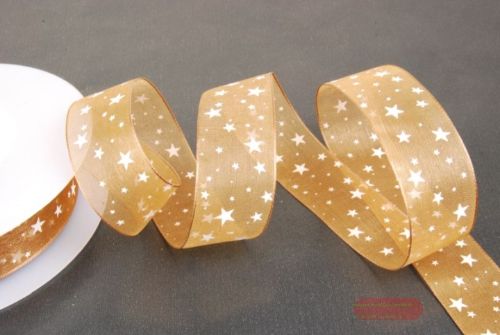 Bild von Band, 25m/ 25mm Sternen-Organza, braun