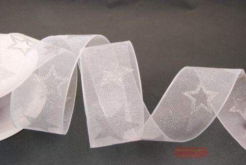 Bild von Band 25m/ 40mm, Sterne, weiss/silber