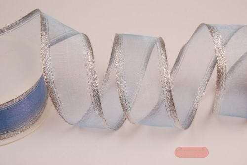 Bild von Band 20m/ 40mm, Organza Silberrand, h'blau