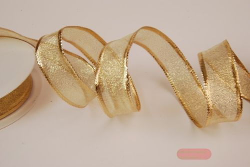 Bild von Band 20m/ 25mm, Metallicvoile m. Draht, gold