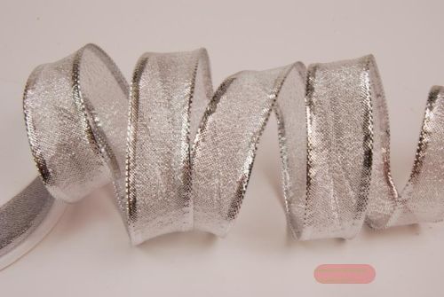 Bild von Band 20m/ 25mm, Metallicvoile m. Draht, silber