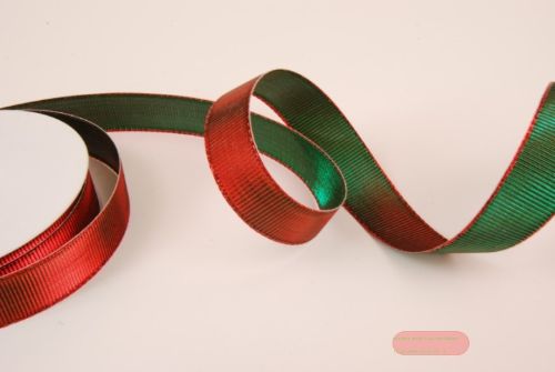 Bild von Band 20m/ 25mm, Rips in Glanz, rot/grün