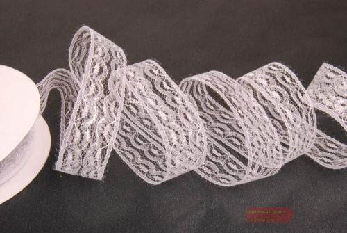 Bild von Band 10y/ 25mm, Tüll mit Motiv, weiss/silber