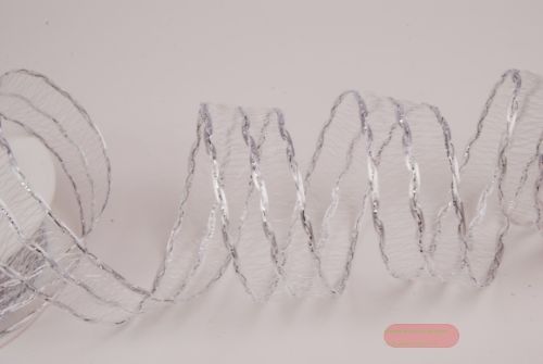 Bild von Band 15m/ 25mm, Gitter, weiss/silber