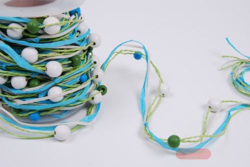 Bild von Band 10m/ 10mm, Wooden bead, blau