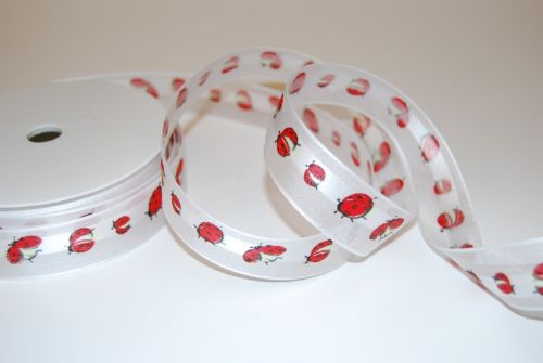 Bild von Band 20m/ 25mm, Marienkäfer, weiss/rot
