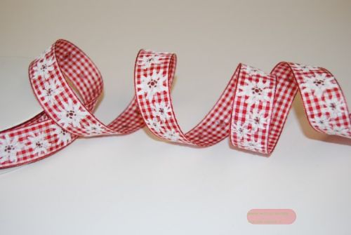 Bild von Band 20m/ 25mm, Karo Vichy mit Edelweiss, rot