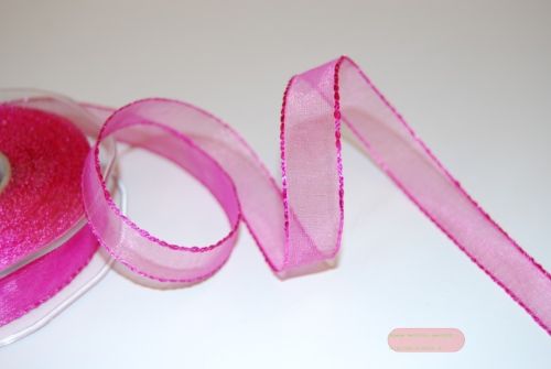 Bild von Band 25m/ 15mm, Organza/ Häkelkanten, pink