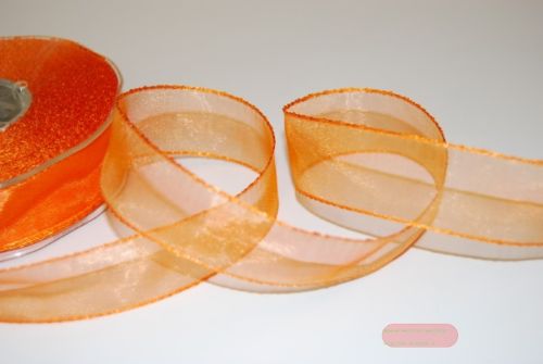 Bild von Band 25m/ 25mm, Organza/ Häkelkanten, orange