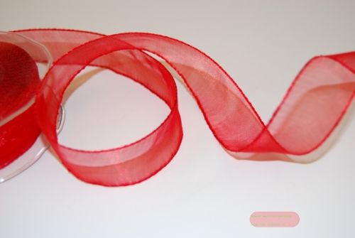 Bild von Band 25m/ 25mm, Organza/ Häkelkanten, rot