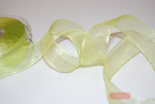 Bild von Band 25m/ 25mm, Organza/ Häkelkanten, grün