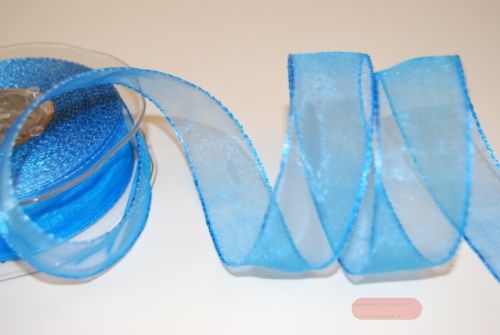 Bild von Band 25m/ 25mm, Organza/ Häkelkanten, blau