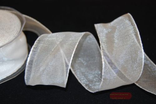 Bild von Band 25m/ 40mm, Organza/ Häkelkanten, weiss