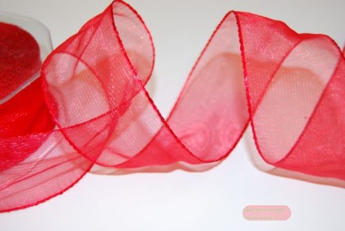 Bild von Band 25m/ 40mm, Organza/ Häkelkanten, rot