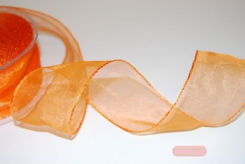 Bild von Band 25m/ 40mm, Organza/ Häkelkanten, orange