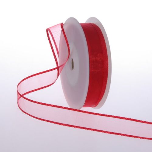 Bild von Band 20m/ 25mm, Organza mit Flechtkante, rot