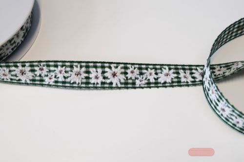 Bild von Band 20m/ 15mm, Karo Vichy mit Edelweiss, grün