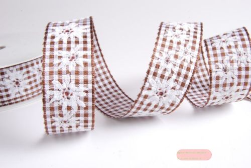 Bild von Band 20m/ 25mm, Karo Vichy mit Edelweiss, braun