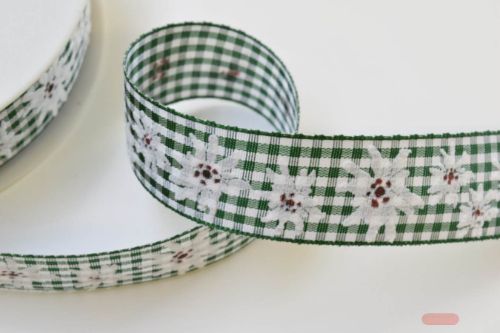Bild von Band 20m/ 25mm, Karo Vichy mit Edelweiss, grün