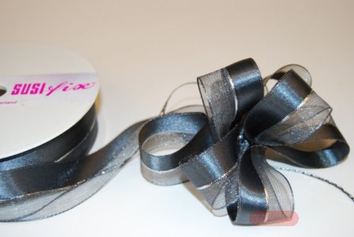 Bild von Susifix 25m/ 25mm, Band Tüll/Satin, grau