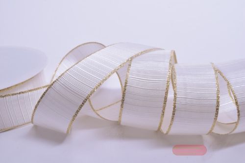 Bild von Band 25m/ 25mm, gerippt mit Kante, creme/gold