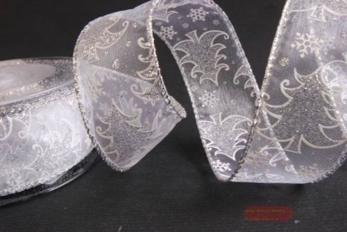 Bild von Band 10m/ 40mm, Glitzer-Tannenbaum, silber