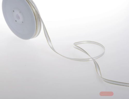 Bild von Band 50m/ 6mm, Satin m. Goldkante, weiss/gold