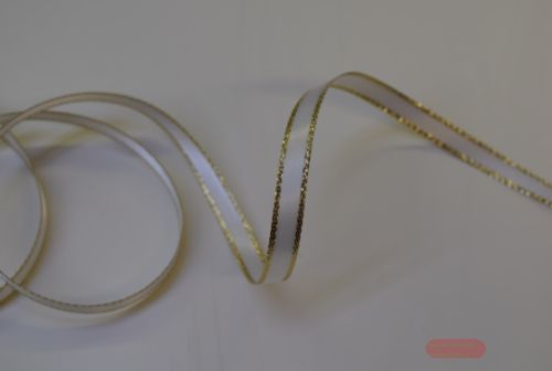 Bild von Band 25m/ 6mm, Satin m. Goldkante, weiss