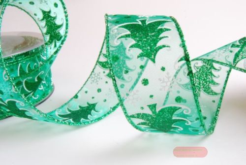 Bild von Band 10m/ 40mm, Glitzer-Tannenbaum, grün
