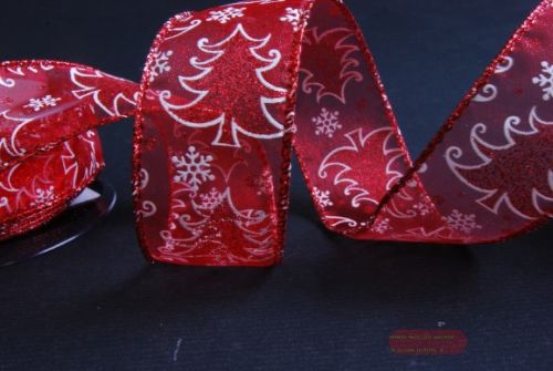 Bild von Band 10m/ 40mm, Glitzer-Tannenbaum, rot