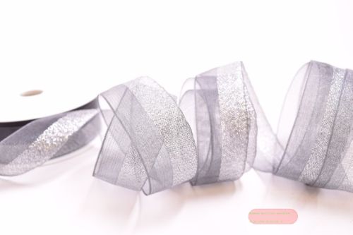 Bild von Band 25m/ 22mm, Organza mit Lurex, schwarz/silber