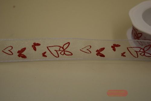 Bild von Band 10m/ 25mm, Herz, rot/weiss