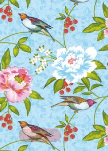 Bild von Rolle 200m x 100cm, Sumatra Vogel-Blumen, blau