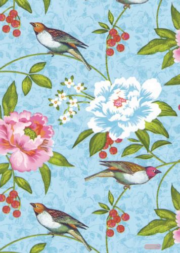 Bild von Bogen 70x 100cm, Sumatra Vogel m. Blumen, blau