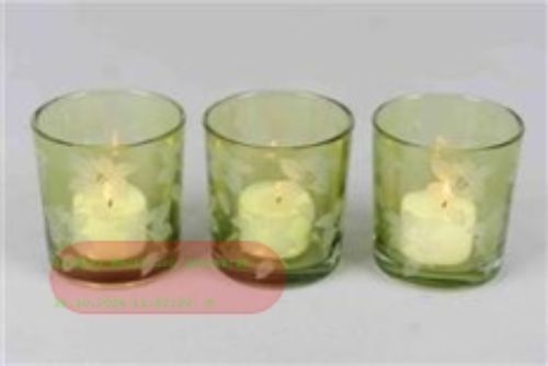 Bild von Windlicht, Blattmotiv Ø7.3 x 8cm, grün