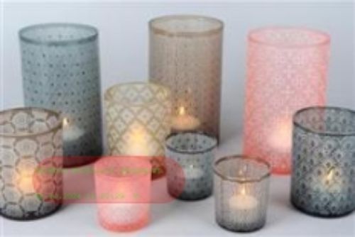 Bild von Windlicht Glas, Winter Frost - 10x 12cm, rosa