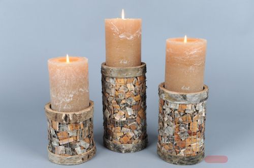 Bild von Kerzenständer, 3-Set - H14/ 19/ 23cm, Birkenholz