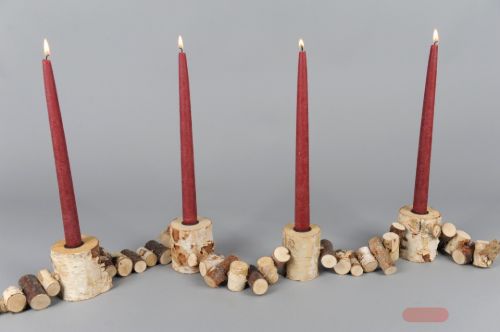 Bild von Kerzenständer, Girlande, 4-Kerzen L109cm, Birkenholz
