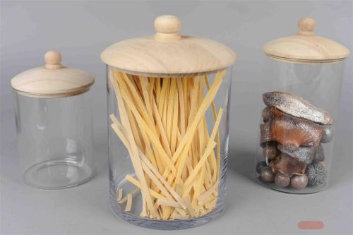 Bild von Glastopf, mit Holzdeckel Ø17xH24cm, klar