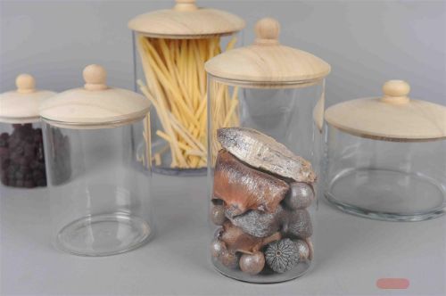 Bild von Glastopf, mit Holzdeckel Ø11x H23.5cm, klar