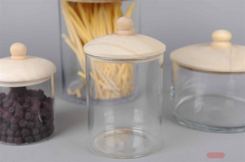 Bild von Glastopf, mit Holzdeckel Ø11x H18.5cm, klar