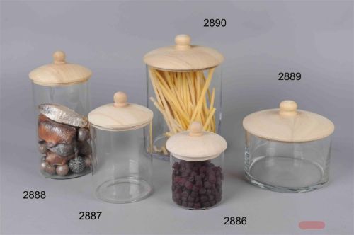 Bild von Glastopf, mit Holzdeckel Ø9.5x H14cm, klar