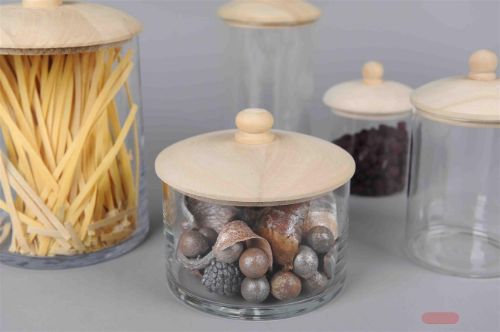 Bild von Glastopf, mit Holzdeckel Ø17x H14cm, klar