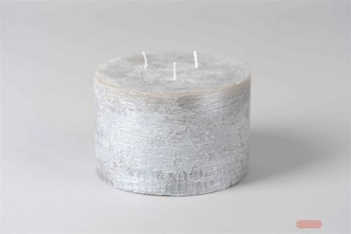 Bild von Met. 3-Docht Zylinderkerze, H10cm x 150mm, silver